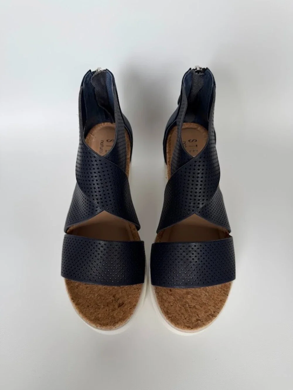Steven Natural Comfort Kea Navy Leather Platform Wedge Sandals NC-KEA Size 6